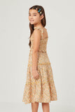 GY5716 YELLOW Girls Smocked Tie Shoulder Ruffled Tiered Sleeveless Dress Back