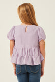 GY5724 LAVENDER Girls Textured Stripe Puff Sleeve Tiered Top Back