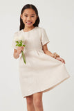 GY5735 CREAM Girls Lurex Textured Fit And Flare Dress Front