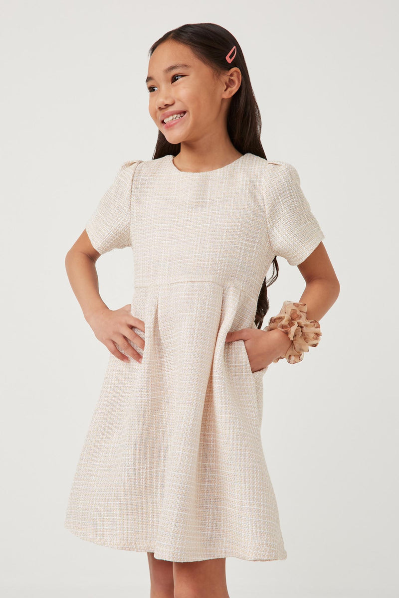 GY5735 CREAM Girls Lurex Textured Fit And Flare Dress Side