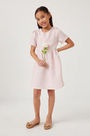 GY5735 PINK Girls Lurex Textured Fit And Flare Dress Full Body