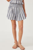 GY5752 BLUE Girls Heathered Stripe Smocked Waist Soft Shorts Front