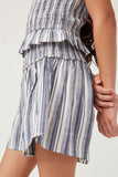 GY5752 BLUE Girls Heathered Stripe Smocked Waist Soft Shorts Detail