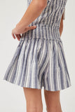 GY5752 BLUE Girls Heathered Stripe Smocked Waist Soft Shorts Back
