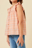 GY5757 PEACH Girls Textured Plaid Ruffled Button Up Tank Side