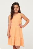 GY5759 CORAL Girls Textured Knit Smocked Waist Tank Dress Front