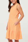 GY5759 CORAL Girls Textured Knit Smocked Waist Tank Dress Side