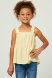 GY5761 YELLOW Girls Textured Knit Ruffle Strap Tiered Top Front