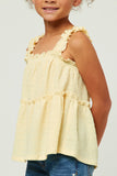 GY5761 YELLOW Girls Textured Knit Ruffle Strap Tiered Top Side