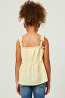 GY5761 YELLOW Girls Textured Knit Ruffle Strap Tiered Top Back