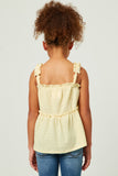 GY5761 YELLOW Girls Textured Knit Ruffle Strap Tiered Top Back