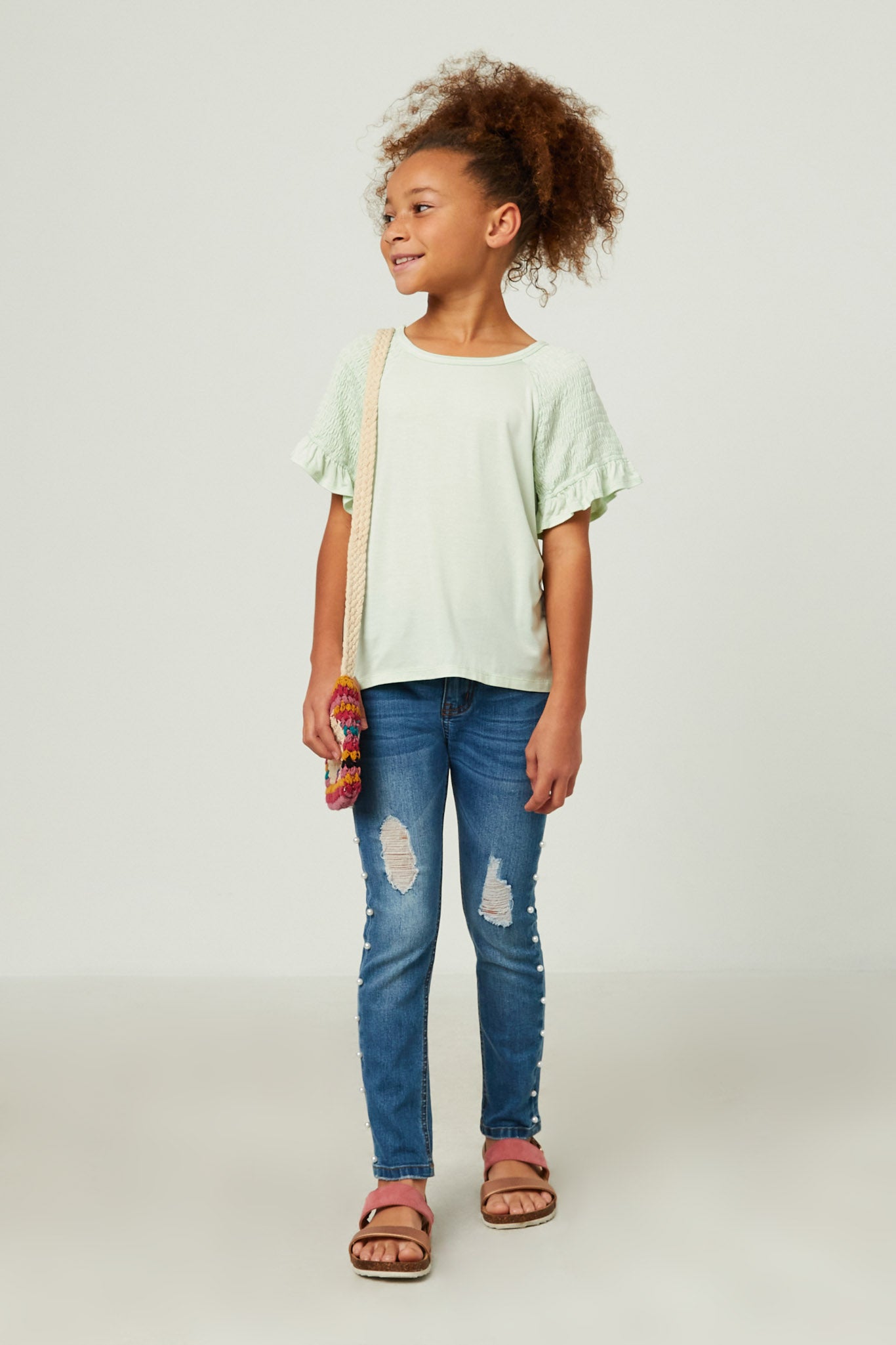 Smocked Shoulder Ruffle Sleeve Top