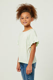GY5769 MINT Girls Smocked Shoulder Ruffle Sleeve Top Side