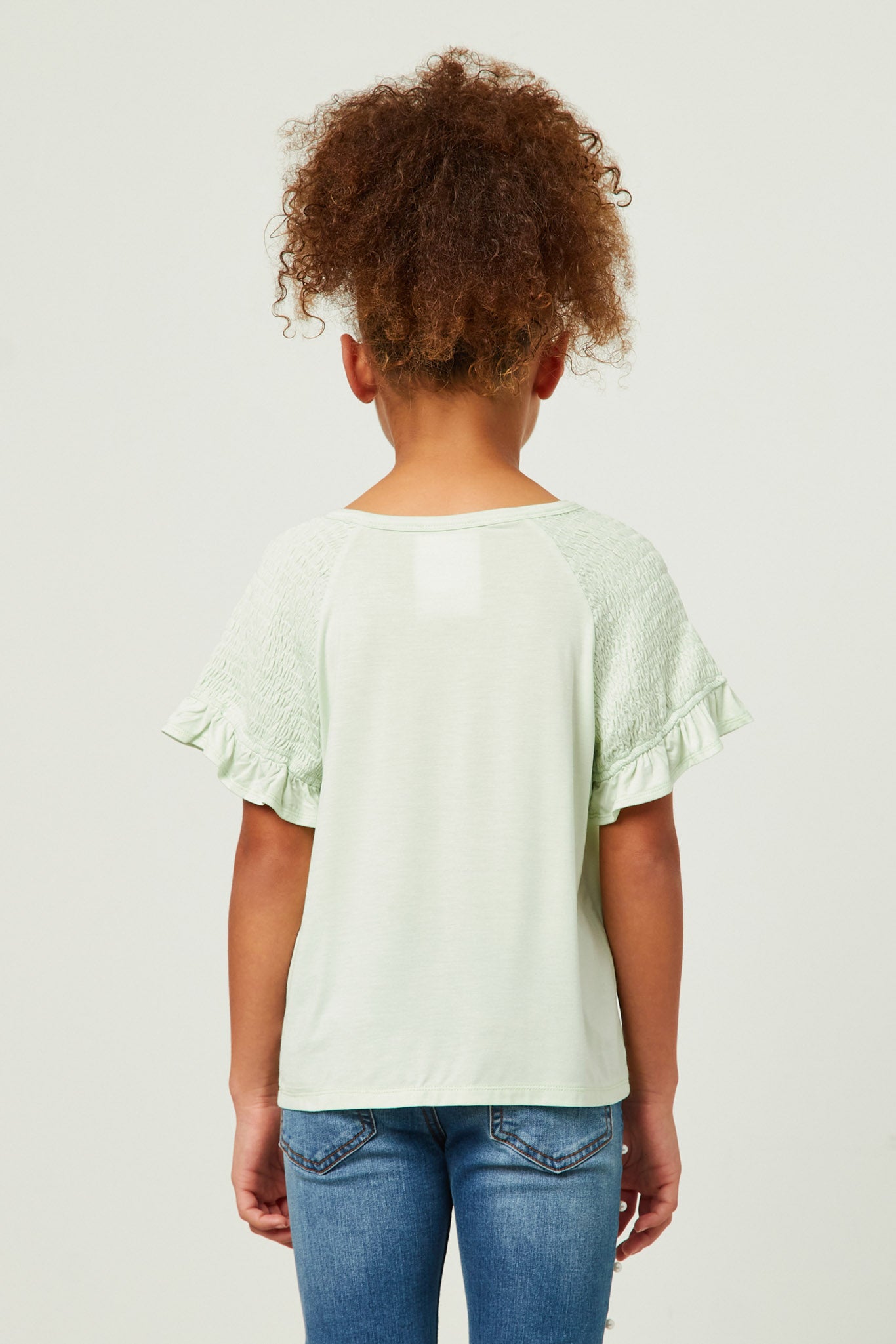 GY5769 MINT Girls Smocked Shoulder Ruffle Sleeve Top Back