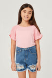 GY5769 PINK Girls Smocked Shoulder Ruffle Sleeve Top Front