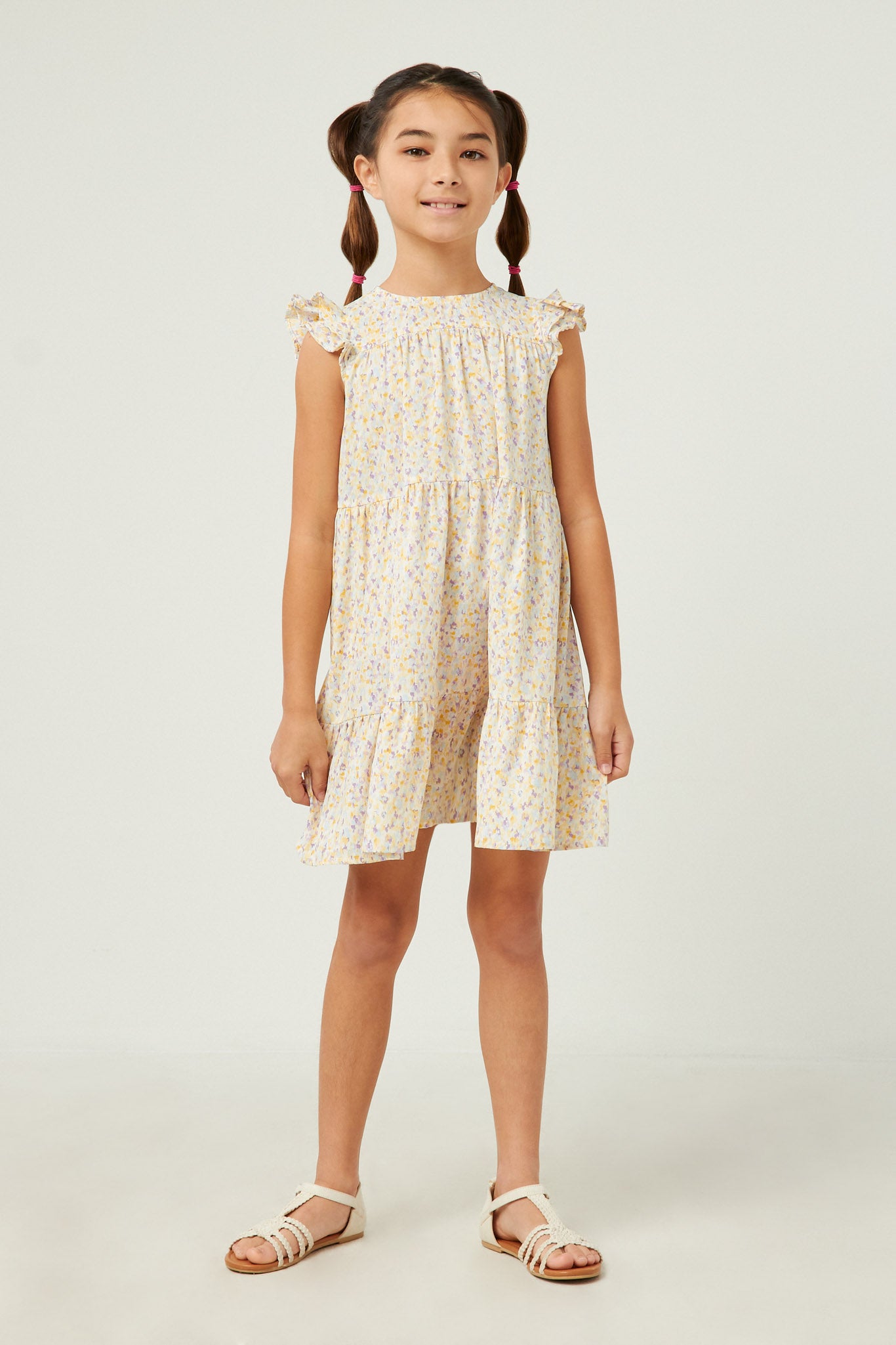 Ditsy Floral Smocked Ruffle Shoulder Dress