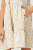 GY5772 YELLOW Girls Ditsy Floral Sleeveless Smocked Ruffle Shoulder Dress Detail