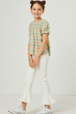 GY5793 SAGE Girls Plaid Smocked Square Neck Baby doll Top Full Body