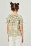 GY5793 SAGE Girls Plaid Smocked Square Neck Baby doll Top Back