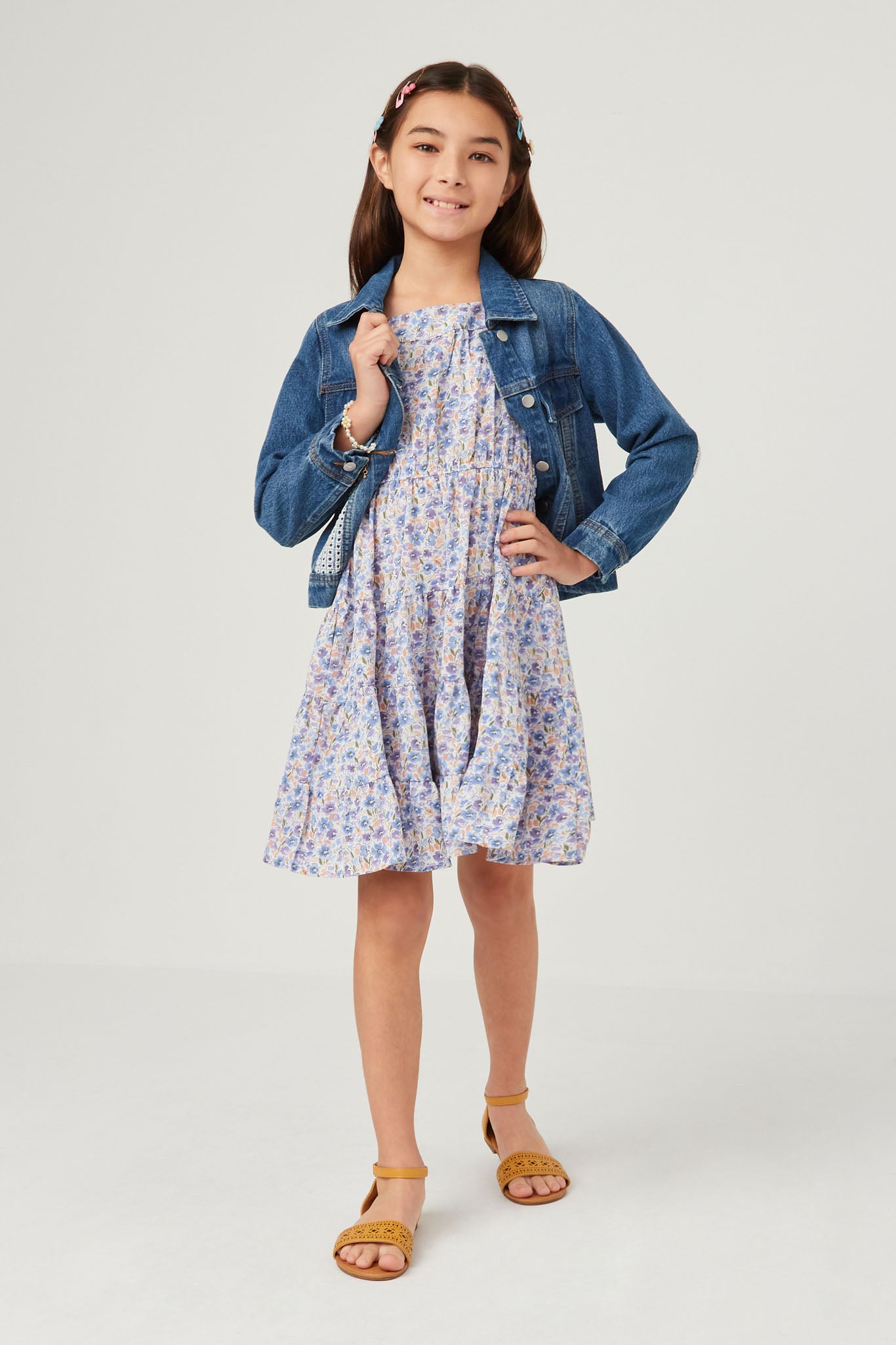 Girls Floral Print Blue Dresses Girls Floral Print Blue Dresses