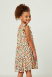 GY5807 OFF WHITE MIX Girls Floral Ruffle Sleeve Smock Detail Dress Back