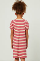 GY5824 PINK Girls Banded Sleeve Textured Stripe Waffle Knit Dress Back