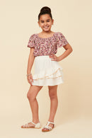 GY5827 OFF WHITE Girls Asymmetric Ruffled Elastic Waist Skirt Full Body