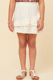 GY5827 OFF WHITE Girls Asymmetric Ruffled Elastic Waist Skirt Front