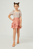 GY5827 SALMON Girls Asymmetric Ruffled Elastic Waist Skirt Full Body