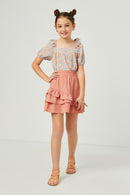 GY5827 SALMON Girls Asymmetric Ruffled Elastic Waist Skirt Full Body