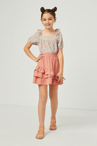 GY5827 SALMON Girls Asymmetric Ruffled Elastic Waist Skirt Full Body