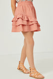 GY5827 SALMON Girls Asymmetric Ruffled Elastic Waist Skirt Side