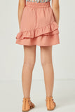 GY5827 SALMON Girls Asymmetric Ruffled Elastic Waist Skirt Back
