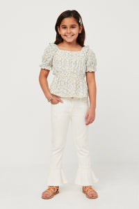 GY5837 IVORY Girls Embroidered Eyelet Ruffled Floral Peplum Top Full Body