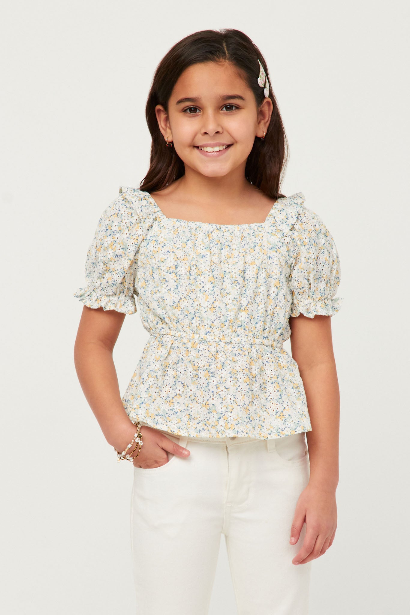 Embroidered Eyelet Ruffled Floral Top