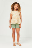 GY5839 YELLOW Girls Lurex Embroidered Antique Floral Ruffled Top Full Body