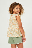 GY5839 YELLOW Girls Lurex Embroidered Antique Floral Ruffled Top Back