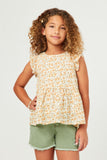 GY5839 YELLOW Girls Lurex Embroidered Antique Floral Ruffled Top Front