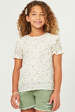GY5840 IVORY Girls Textured Lurex Detail Printed Ruffle Top Front