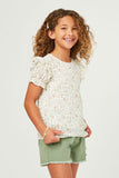 GY5840 IVORY Girls Textured Lurex Detail Printed Ruffle Top Side