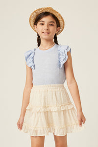 GY5873 BLUE Girls Marled Textured Ruffle Rib Knit Tank Front
