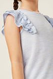 GY5873 BLUE Girls Marled Textured Ruffle Rib Knit Tank Detail