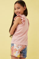 GY5873 MAUVE Girls Marled Textured Ruffle Rib Knit Tank Side
