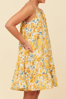 GY5895 Yellow Girls Tie Front Tiered Floral Midi Tank Dress Side