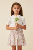 GY5921 PINK Girls Ditsy Floral Elastic Detailed Skirt Front