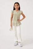 GY5935 SAGE Girls Textured Floral Knit Ruffle Detail Tank Full Body