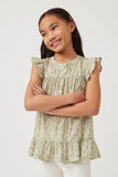 GY5935 SAGE Girls Textured Floral Knit Ruffle Detail Tank Front