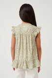 GY5935 SAGE Girls Textured Floral Knit Ruffle Detail Tank Back