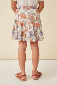 GY5938 IVORY Girls Floral Drawstring Skirt With Shorts Lining Back