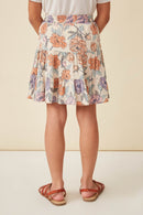 GY5938 IVORY Girls Floral Drawstring Skirt With Shorts Lining Back